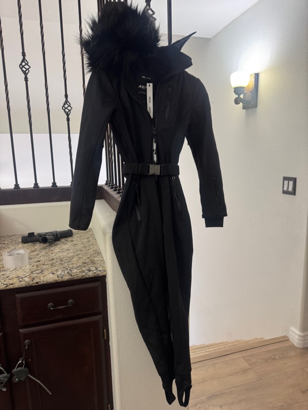 Asos Black Women's Winter Onesie with Faux Fur Hood